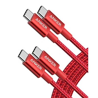 Bild av Anker Ny nylon USB C till laddningskabel, 1,8 m längd, tvåpack med strömförsörjning för MacBook Pro 2020, iPad Pro, Galaxy S20, Switch, Pixel, LG och laddare (röd)