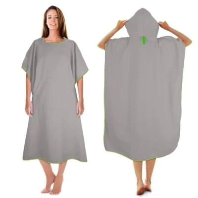 Bild av KUOGAS badponcho kvinnor och män, poncho handduk, mikrofiber surfponcho, tillverkad av också som omklädningshjälp strand (ljusgrå, L)