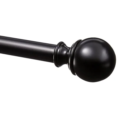 Bild av Amazon Basics utdragbar gardinstång med rund ändstycke extra lång, 183 366 cm, för sovrum, matsal, vardagsrum eller kök, svart