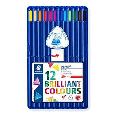 Bild av STAEDTLER Buntstifte ergo soft, erhöhte Bruchfestigkeit, dreikant, Set mit 12 brillanten Farben, ABS System, rutschfeste Soft Oberfläche, kindgerecht nach DIN EN71, Made in Germany, 157 SB12