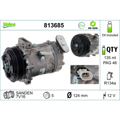 Bild av VALEO 813685 compresseur De Climatisation 7V16 12 PAG 46 R 134a avec huile ECHANGE STANDARD OPEL: Vectra C CC, Caravan