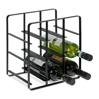 Bild av Relaxdays Vinställ i metall, hylla 9 flaskor, fyrkantig, 30,5 x 27,5 20 cm, kök, vardagsrum eller bar, svart, järn