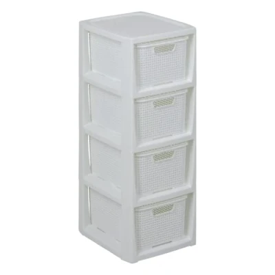 Bild av BranQ Home Essential hylla i rotting design, BPA fri plast PP, vit, 29,5 x 24 64,2 cm, 4 korgar