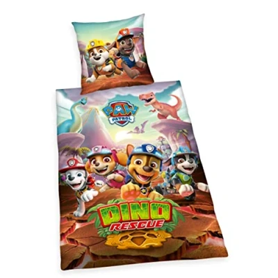 Bild av Herding Paw Patrol Dino räddningsbäddsset, örngott 80 x cm, påslakan 135 200 med dragkedja, 100% bomull/renforcé, flerfärgad