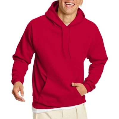 Bild av Hanes EcoSmart huvtröja, medelvikt fleece, pullover huvtröja för män, Mörkröd, L