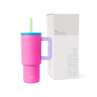 Bild av Simple Modern barn 24 oz tumlare med handtag och silikonsugrörslock Spillsäker läckagesäker återanvändbar rostfritt stål kopp Present till pojkar flickor Trek 710 ml 80s mix