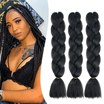 Bild av Cybelleza Jumbo syntetiskt hår 24 tum 60 cm) 300 g skuggeffekt afrikansk fläta hårförlängning fäste twist (svart)