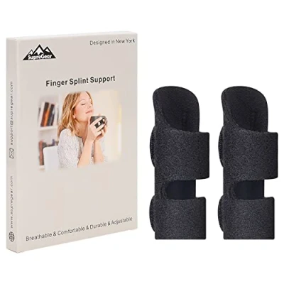 Bild av supregear Finger Splint Support, 2 pack Justerbar Återanvändbar Trigger Brace med Avtagbar Aluminiumstång för Pek/Mellan/Ring/Rosfinger, Svart