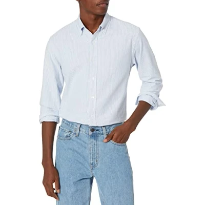 Bild av Amazon Essentials mäns normal passform långärmad Oxford skjorta, blå rand, Large