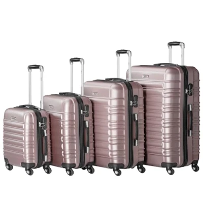 Bild av Zelsius Resväskeset i 4 delar, väska med hårt ABS skal kombinationslås, dubbla hjul och inre skiljevägg, handbagage, rullväska, stor resväska, Rosé