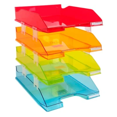 Bild av Exacompta Ref 113299SETD Uppsättning med 4 COMBO MIDI brevkorgar storlek 34,6x25,4x24,3 cm för A4+ dokument Assorterade färger Etiketthållare medföljer