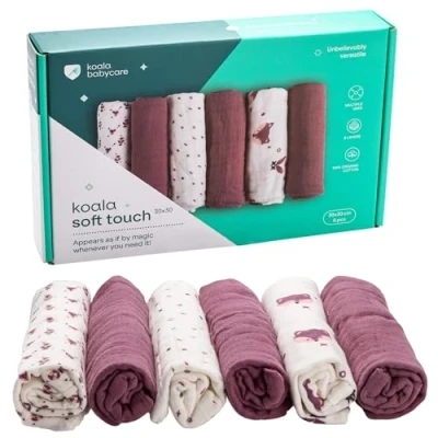 Bild av KOALA BABYCARE Muslindukar baby 30 x cm av mjuk bomull dregellappar, babyförpackning med 6 stycken muslinduk, absorberande och andas, idealisk för rengöring torkning