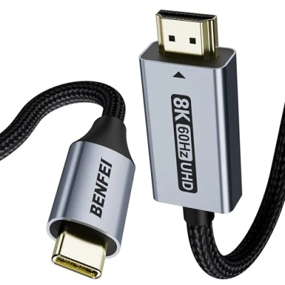 Bild av BENFEI 8K USB C till HDMI kabel 1,8 m (8K @ 60Hz 4K 240Hz/165Hz/144Hz/120 Hz), Type (Thunderbolt 4/3) för iPhone 16/15 Pro/Max, MacBook Pro/Air 2023, iPad Pro, Surface Book 2