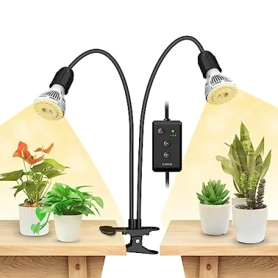 Bild av SANSI 20W LED växtlampa för inomhusväxter, fullspektrum 2 svanhalsklämma plantljus med 4/8/12 timmar, 300W tillväxtlampa hög PPFD inomhusväxttillväxt