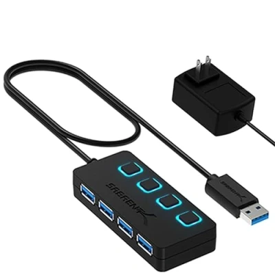 Bild av SABRENT Drivs USB hubb, 3.2x1 5 Gbps, 3 splitter, på/av knapp LED indikatorer, 68 cm (2 fot) kabel för PC, bärbar dator, iMac, MacBook (HB UMP3)