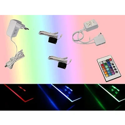 Bild av Trango Set med 2 5022 02 RGB färgväxling LED glaskantbelysning inkl. fjärrkontroll skåpbelysning I glasgolvbelysning vitrinbelysning clips möbelbelysning