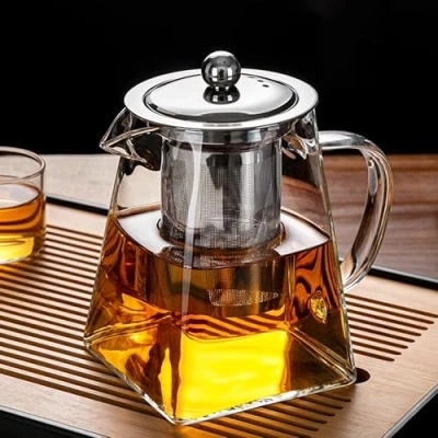 Bild av YUEMING Tekanna i Glas 550ml, Glastekanna med sil rostfritt stål, borsilikatglas tekanna, glastekannor, Tepress perfekt för att förbereda lösa te, blommande te