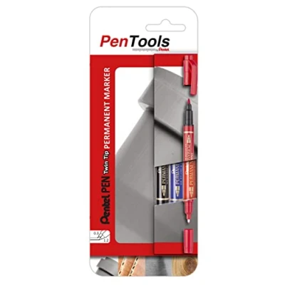 Bild av PenTools by Pentel N75W Permanent märkpenna dubbelspets, mångsidig användning och låg lukt, 2 skrivspetsar (0,3 mm 1,2 mm), 3 stycken blandade färger