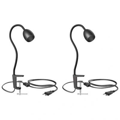 Bild av ledscom.de 2 stycken klämlampa, svanhals KLUK, strömbrytare, svart matt, 1x GU10 max. 60W