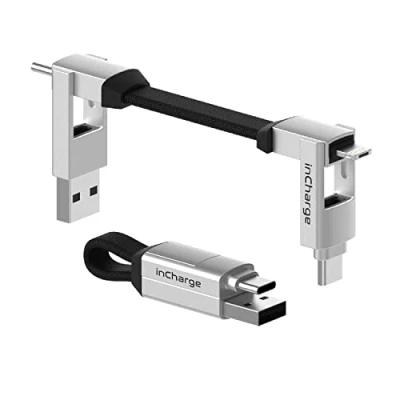 Bild av Rullande fyrkantig inCharge 6 USB C laddningskabel, Lightning kabel för smartphone, universell kabelladdare i 1, kontakt, silver, 15 W