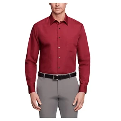 Bild av Van Heusen Poplin Solid Skjorta herr, normal passform, Magenta, 18&quot; Neck 32&quot; 33&quot; Sleeve