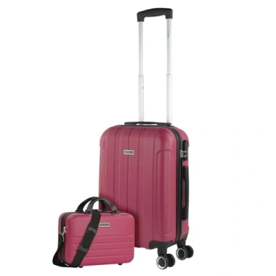 Bild av ITACA Set med 4 styva reseväskor hjulvagn 55/64/73 cm + Skönhetsväska ABS. Resistent och lätt. Hantera hänglåshandtag. Liten medium stor stuga. 771100, Jordgubb