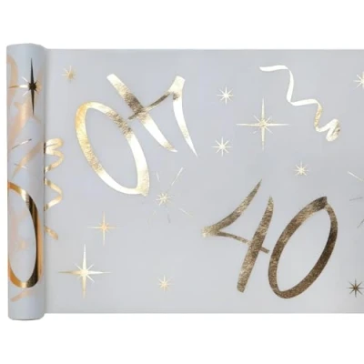 Bild av Santex Bordslöpare, vitt guld, 40 år, 30 cm x 5 m, dekorativt tyg, banner, bordsduk, bordslöpare