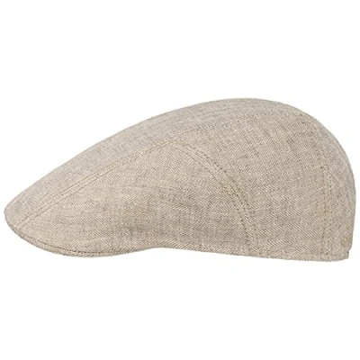Bild av Stetson Herringbone Linne Flat Cap Herrar Made in the EU gubbkeps keps med skärm, foder sommar Vår 62 cm ljusbeige