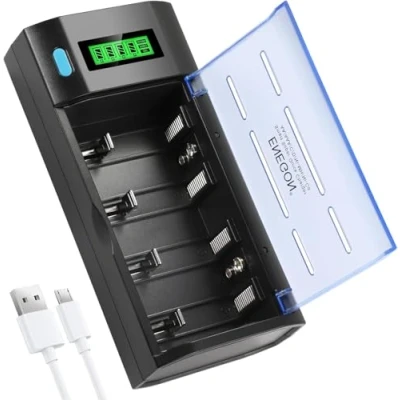 Bild av ENEGON Universell batteriladdare för C D AA AAA 9 V NI MH CD uppladdningsbara batterier med urladdningsfunktion och LCD display, snabb