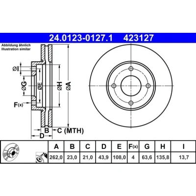 Bild av ATE Disque de frein FORD: FIESTA 7 262,0mm 23,0mm 4 108,0mm ventilé revêtu 24.0123 0127.1 2095058,H1BC1125A1A Disques frein,