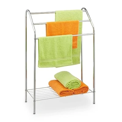 Bild av Relaxdays handduksställ, 3 stänger, hylla, fristående, stål, H x B D: 83,5 57,5 25,5 cm, duschhanddukshållare badrum, silver