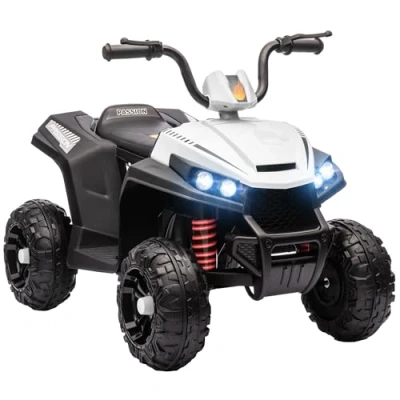 Bild av AIYAPLAY Elektrisk fyrhjuling för barn 12 V, elbil barn, 2 motorer, hastighet 5 km/h, framåt och bak, LED strålkastare, horn, MP3, 37 60 månader, vit