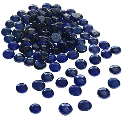 Bild av Belle Vous Blåa Glasstenar 2,25 kg / 18 mm Platta Marmor Pärlor Stenar Dekorativa för Bröllop/Fest Bordsdekoration, Bords Vasfyllnad och Akvarium Dekor