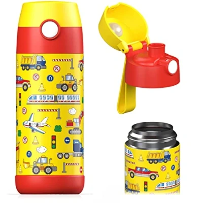Bild av JARLSON® Termosflaska för barn &quot;MALI&quot; vattenflaska i rostfritt stål BPA fri läckagesäker barnflaska med Chug lock flaska skola, dagis 350 ml (fordon, ml)