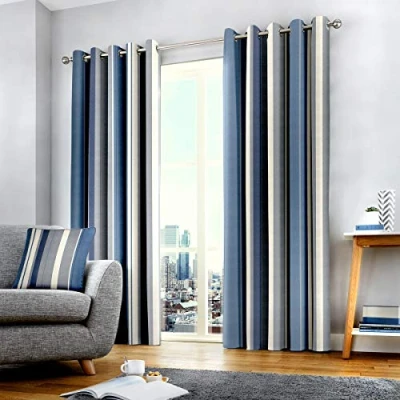Bild av Fusion Två gardinpaneler, bomull, polyester, blå, B 168 cm (66) x D 229 (90)
