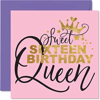 Bild av Födelsedagskort till 16 årsdagen Födelsedag för flickor och dig Sweet Queen Happy Sixteenth kort flicka dotter farsdotter Niece syster vän kusin 145 mm kvinnliga gratulationskort present