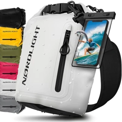 Bild av Nordlight Dry Bag Vattentät Väska med Mobilfodra+ Rullstängning, Axelrem Drybag Ryggsäck Packsäck Våtbag Packväska Simning Strand Stå Upp Paddling Kanotpaddling Vit, 5 Liter