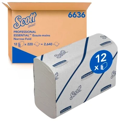 Bild av Scott Essential pappershanddukar 6636 handdukspapper med narrowfold 12 klämmor x 220 vita (i synnerhet 2,640)
