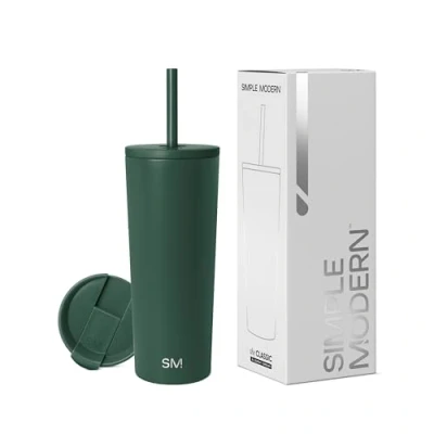 Bild av Simple Modern Isolerad Tumbler med Sugrör och Lock Iskaffekopp Återanvändbar Rostfritt Stål Vattenflaska Resemugg Gåvor för Kvinnor Män Klassisk kollektion 710 ml Skog