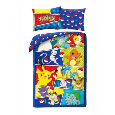 Bild av Pokemon Kanto Karaktärer Sängset Påslakan 140 x 200 cm + Örngott 70 90 Vändbar 100% Bomull Flerfärgad