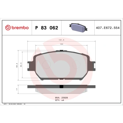 Bild av BREMBO P 83 062 Jeu de plaquettes frein contact signal d&#039;usure exclu sans accessoires