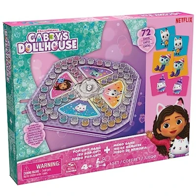 Bild av Gabby&#039;s Dollhouse Sorry Pop Up och memo spel två klassiska i ett set, (Pachisi) med kub 72 kort populära Gabbykaraktärer, från 4 år, 2 spelare