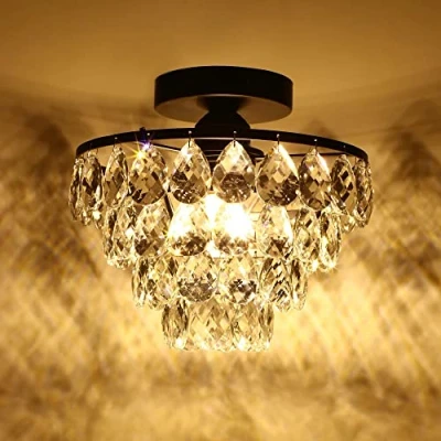 Bild av ZenithBeam Mini kristallkrona liten taklampa, modern kristalltaklampa för korridortaklampor infälld sovrum hall vardagsrum (svart)