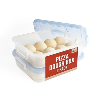 Bild av Kock Pomodoro stor pizzadeg säker box kit 2 pack, 17,3 x 13,4, pizzadegbehållare, passar 68 degbollar, brickor och överdrag, hushåll pizzadegbricka med bekvämt bärhandtag (blå)
