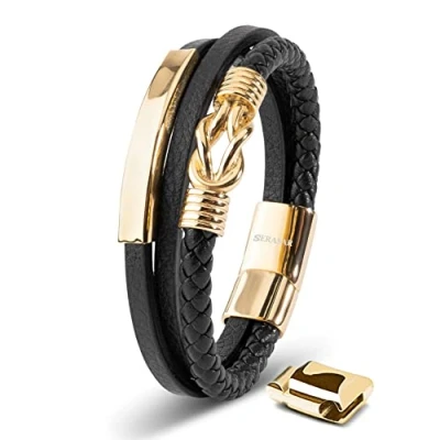 Bild av SERASAR Läderarmband för Män 20cm Flätat Guld Armband Pojkarmband Hanarmband Smyckepresentidé Jubileumspresenter Present till Make, Pojkvän, Vänner