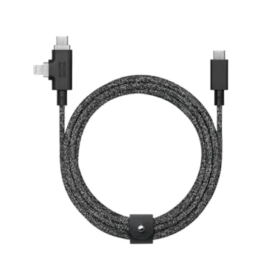 Bild av Native Union bälteskabel Duo Pro 240 W8 fot stark flätad universell laddkabel Tillverkad av återvunna material 2 i 1 MFi certifierade anslutningar för Lightning och Type C enheter kosmos