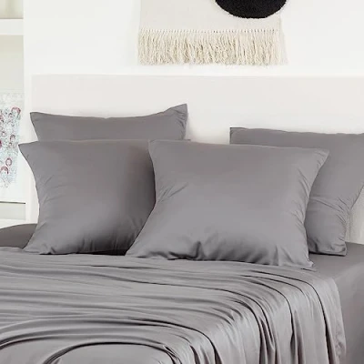 Bild av Bambaw Bamboo Pillow Case, Soft Pillowcase, Hotel Bedding, Cool Extra Large, Dark Grey, Oxford Doordot, Pack of 2