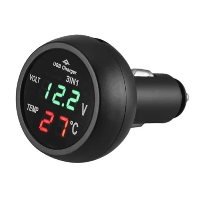 Bild av GOFORJUMP 3 i 1 tre en automatisk digital LED biltermometer USB billaddare cigarett voltmeter funktioner 12 V/24 V