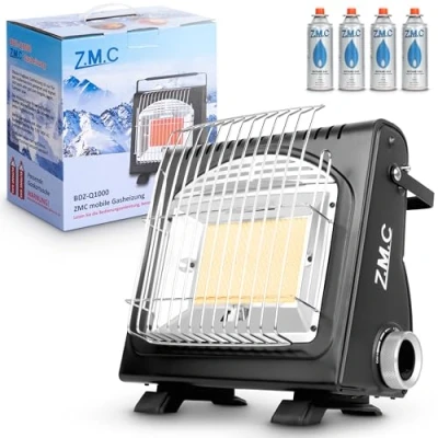 Bild av Z.M.C 2 i 1 bärbar gasolvärmare och gasolkök + 4 gaspatroner på 227 g, 1,7 kW campingvärmare, för utomhus inomhusbruk, mobil strålningsvärmare med piezotändning
