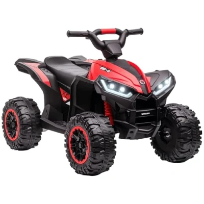 Bild av HOMCOM elektrisk fyrhjuling barn 12 V, bil 2 motorer hastigheter 3 6 km/h, LED strålkastare, horn, MP3 och USB, 4x4 elektriskt från till 5 år handtag sadel, röd